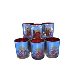 Set Of 6 Budweiser Candle Holder Red And Mercury Glass Collection Shot Glass